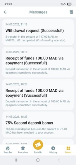 Melbet successful  withdrawal message