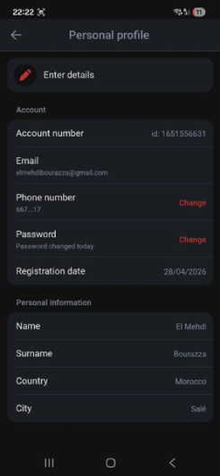 مراجعة Megapari: Account info