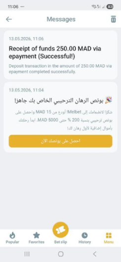 melbet: deposit message